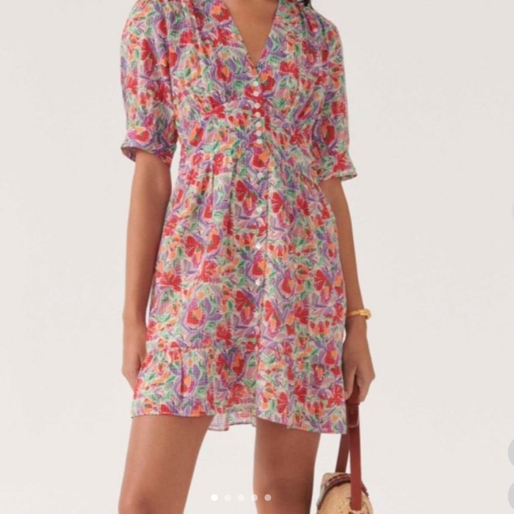 ba&sh Multicolor Floral V-Neck Short Mini Dress